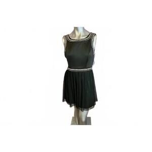 Black Sleeveless Dress with Embellished Neckline and Pleated Skirt sz 1